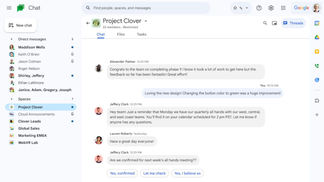 Google Chat’s smart replies feature expands to groups and spaces